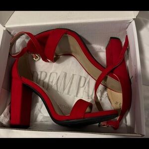 Red Strappy Block Heel Sandals